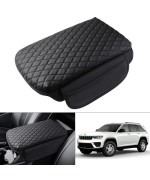 Shademax Custom Fit for Center Console Cover Jeep Grand Cherokee L Accessories 2021 2022 2023 2024 Armrest Cover Center Console Pad PU Leather Armrest Seat Box Cover Protector with Pockets Storage Bag