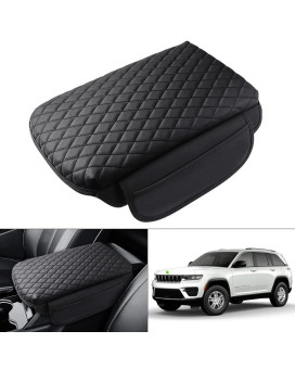 Shademax Custom Fit for Center Console Cover Jeep Grand Cherokee L Accessories 2021 2022 2023 2024 Armrest Cover Center Console Pad PU Leather Armrest Seat Box Cover Protector with Pockets Storage Bag