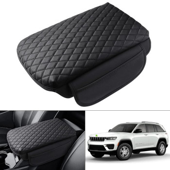 Shademax Custom Fit for Center Console Cover Jeep Grand Cherokee L Accessories 2021 2022 2023 2024 Armrest Cover Center Console Pad PU Leather Armrest Seat Box Cover Protector with Pockets Storage Bag