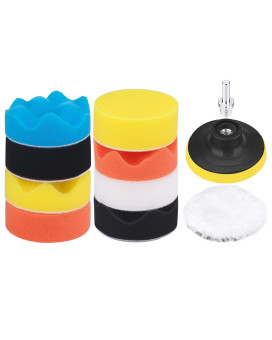 3 Inch Buffing and Polishing Pads Kit 11PCS Buffing Pads with Drill Adapter Foam Polisher Pad for Car Waxing