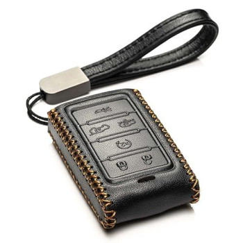 Vitodeco Genuine Leather Smart Key Fob Case Compatible with Jeep Wagoneer, Jeep Grand Wagoneer, Jeep Grand Cherokee 2023 (6-Button, Black)