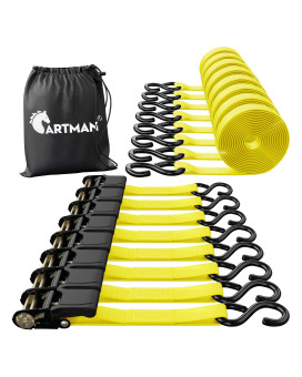 Cartman Ratchet Tie Down, 8Pk 15Ft, 500Lbs Load Cap/ 1500Lbs Break Strength, Cargo Straps for Moving Appliances, Lawn Equipment, Motorcycle in a Truck, with Carry Bag