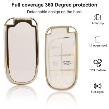 for Jeep Key Fob Cover, Soft Full Protection Key Case Shell Compatible with Jeep Smart Key 3 4 5 Buttons Protector (White)