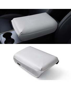 KMMOTORS Model y, Model 3 Center Console Cover Logo White, Armrest Cushion, Console Protector, Vegan Leather, Tesl* Accessories