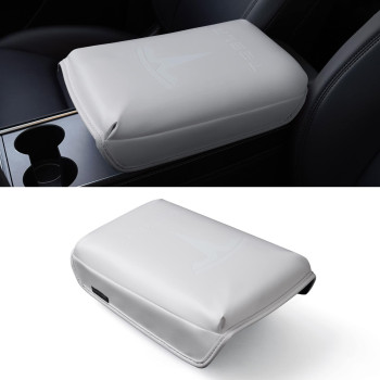 KMMOTORS Model y, Model 3 Center Console Cover Logo White, Armrest Cushion, Console Protector, Vegan Leather, Tesl* Accessories