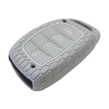 REPROTECTING Silicone Rubber Key Fob Cover Compatible with 2016-2021 Hyundai Elantra Elantra GT Ioniq Sonata Tucson SY5MDFNA433?not for Keys with Eject/fold Buttons?(4 Button Smart Key, Black Grey)