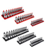 OEMTOOLS 22234 6 Piece SAE and Metric Socket Tray Set, SAE and Metric Socket Storage for Sizes 1/4, 3/8?? and 1/2 Drive, Socket Holders and Socket Organizer Tray for Toolbox, Red and Black
