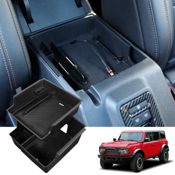 G Console Organizer Tray Compatible with Ford Bronco Accessories 2021 2022 2/4-Doors Armrest Storage Box Compatible with Bronco Accessories wiht Nonslip Mat Black 2PCS