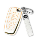 for Ford Key Fob Cover with Keychain, Soft TPU Key Case Shell Full Protection for Ford Explorer Fusion Escape Edge Expedition F150 F250 F350 F450 F550 Maverick Mustang(White)