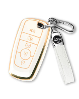 for Ford Key Fob Cover with Keychain, Soft TPU Key Case Shell Full Protection for Ford Explorer Fusion Escape Edge Expedition F150 F250 F350 F450 F550 Maverick Mustang(White)