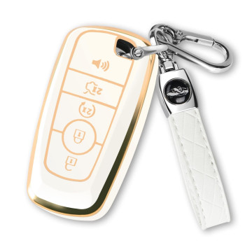 for Ford Key Fob Cover with Keychain, Soft TPU Key Case Shell Full Protection for Ford Explorer Fusion Escape Edge Expedition F150 F250 F350 F450 F550 Maverick Mustang(White)