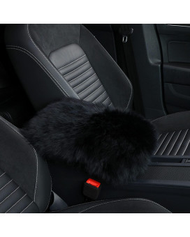 Miytsya 1 Piece Center Console Cushion Pad/Cover, 11.4x7.4 Furry Armrest Cover for Cars, Vehicles, SUVs, Premium Sheepskin Wool, Car Interior Accessories for Women (Black)