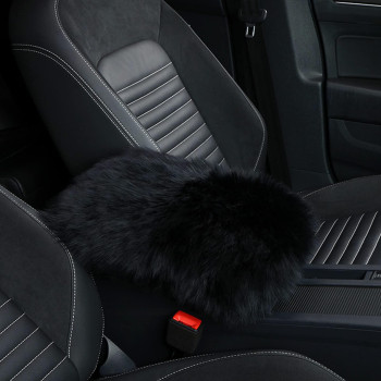 Miytsya 1 Piece Center Console Cushion Pad/Cover, 11.4x7.4 Furry Armrest Cover for Cars, Vehicles, SUVs, Premium Sheepskin Wool, Car Interior Accessories for Women (Black)