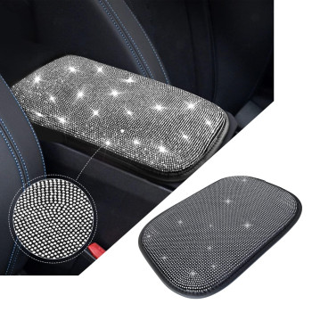 Miytsya B-ling Car Armrest Cover Cute Charming Auto Center Console Protective Cover Luster Crystal Rhinestone Car Arm Rest Cushion Pad Car Interior Accessories for Women Girl 12.2 x 8.7 Inch (Silver)