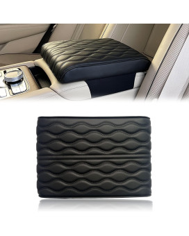 Miytsya 1 Pack Car Armrest Box Height Increase Cushion, Wave Pattern Memory Foam Armrest Box Cover, 12.59 x 8.66 x 1.96 Leather Middle Consoles Protector, for Most Car, SUV, Truck Interior (Black)