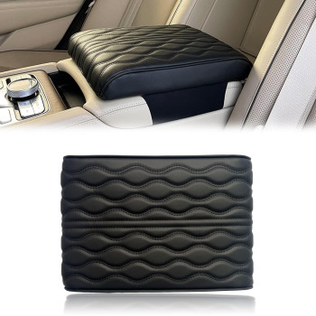 Miytsya 1 Pack Car Armrest Box Height Increase Cushion, Wave Pattern Memory Foam Armrest Box Cover, 12.59 x 8.66 x 1.96 Leather Middle Consoles Protector, for Most Car, SUV, Truck Interior (Black)