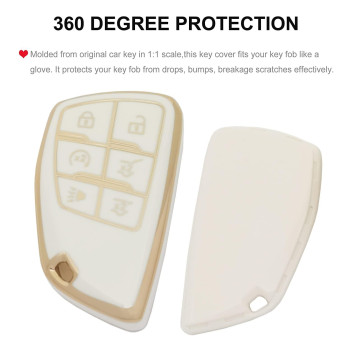 Key Fob Cover for Chevy/GMC with Keychain Soft TPU Car Key Shell Case Protector Compatible with 2022 2021 Chevrolet Chevy Suburban Tahoe GMC Yukon GM-13541565 13537962 (White)