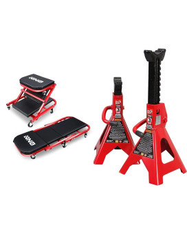 DNA MOTORING TOOLS-00184 36 Inches 2 IN 1 Rolling Folding Car Creeper/Seat, Red & BIG RED T43202 Torin Steel Jack Stands: 3 Ton (6,000 lb) Capacity, Red, 2 count (pack of 1)