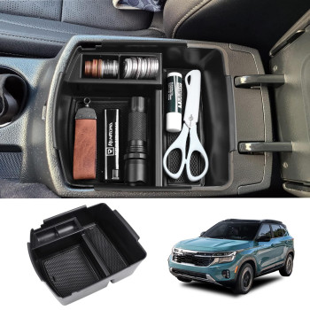 RUNROAD Center Console Organizer Tray Compatible with 2020 2021 2022 2023 2024 Kia Seltos Accessories, ABS Insert Tray Secondary Storage Box Holder Black