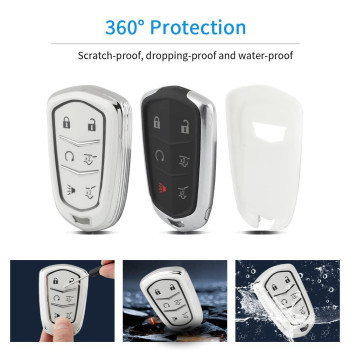 YFRAUTO for Cadillac Key Fob Cover 2015 2016 2017 2018 2019 2020 Escalade Accessories Escalade ESV 6 Buttons Smart Control Car Key Protector Soft TPU Key Case White 1 Pack