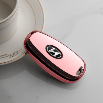 Tengare Car Key Fob Cover Compatible with Hyundai Keychain Holder Protector Case Automotive Accessories Pink