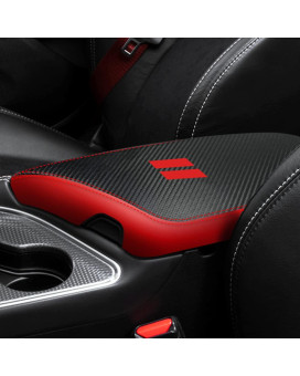 YOFAMO for Dodge Challenger 2015-2023 Car Armrest Cover Waterproof Center Console Pad Covers Scratch Resistance Box Cover Leather Protector Pad Decoration Accessories(Carbon Fiber + Red)