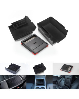 Elegve Center Console Organizer Upgraded 3PCS Model 3 Model Y Flocked Center Console Organizer Tray Accessories Center Console Wrap Cover Kit Armrest Hidden Drawer Storage Box