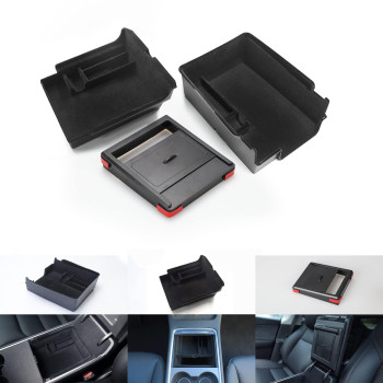 Elegve Center Console Organizer Upgraded 3PCS Model 3 Model Y Flocked Center Console Organizer Tray Accessories Center Console Wrap Cover Kit Armrest Hidden Drawer Storage Box