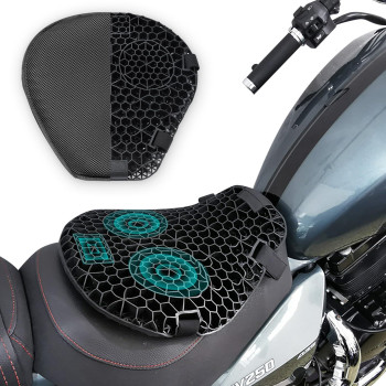 FQMY Motorcycle Gel Seat Cushion with Seat Pad Sunshade Cover, Large 3D Honeycomb Motorcycle Seat Cover, Breathable Shock Absorption Reduces Motorcycle Gel Seat Pad for Comfortable Long Rides