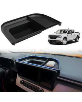 PACEWALKER Center Console Dash Tray for Ford Maverick 2022 2023 Dashboard Insert Tray Storage Box with Anti-Slip Mat Compatible with Ford 2022 2023 Maverick (Black mat)