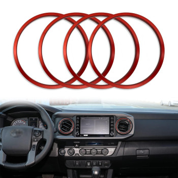 4 Pcs Compatible with 2016-2022 Tacoma A/C Outlet Vent Accessories and Applicable to 2023 Toyota Tacoma Premium Aluminum Alloy A/C Vent Ring Outer Trim Decoration, Red