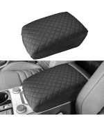 INTGET for 2024 Volkswagen/VW Atlas Center Console Cover Leather Arm Rest Cover Middle Console Cover Central Armrest Lid Protector for 2024 Volkswagen VW Atlas Interior Accessories (Black Leather)