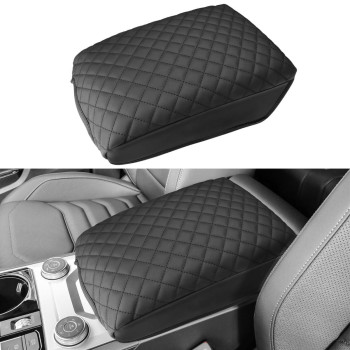 INTGET for 2024 Volkswagen/VW Atlas Center Console Cover Leather Arm Rest Cover Middle Console Cover Central Armrest Lid Protector for 2024 Volkswagen VW Atlas Interior Accessories (Black Leather)