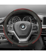 Deluxe Full Grain Authentic Leather Steering Wheel Cover- Red