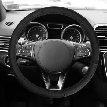 Sleek & Sporty Genuine Leather Steering Wheel Cover - Black