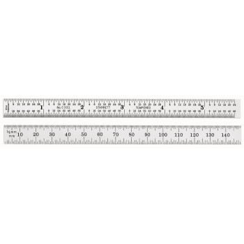 C331-150 150Mm - 5-3/4" Full-Flexible Steel Rule - Mm & Inch Graduations, 32Nds & 64Ths On One Side; Mm & 1/2Mm Rev. Edges Graduated From Same End