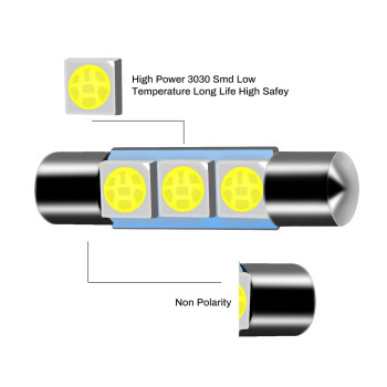 Zhol Super Bright White Vanity Led Light Bulbs Mirror Fuse Sun Visor 3Smd 5050 Chips 6641F A Pair