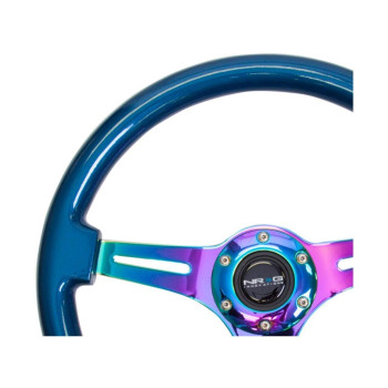 Nrg Innovations Blue Wood Wheel 350Mm 3 Spoke Center In Neo Chrome Steering Wheel