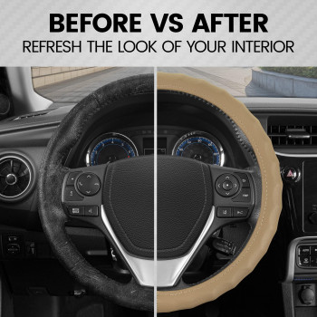 Bdk Genuine Beige Leather Steering Wheel Cover For Car Small 13514 Inch Ergonomic Comfort Grip For Men Women Car Steerin