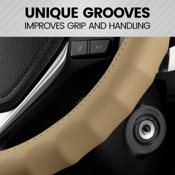 Bdk Genuine Beige Leather Steering Wheel Cover For Car Small 13514 Inch Ergonomic Comfort Grip For Men Women Car Steerin