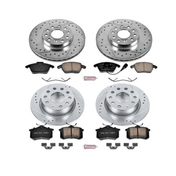 Power Stop K5749 Front And Rear Z23 Carbon Fiber Brake Pads With Drilled And Slotted Brake Rotors Kit For Audi A3 Vw Beetle Jett