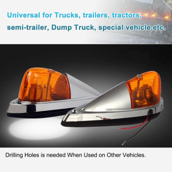 Partsam 5X Amber Cab Marker Top Roof Running Lights Kit Universal Teardrop Style Cab Light Compatible With Kenworthpeterbiltfr