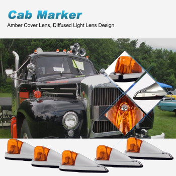 Partsam 5X Amber Cab Marker Top Roof Running Lights Kit Universal Teardrop Style Cab Light Compatible With Kenworthpeterbiltfr