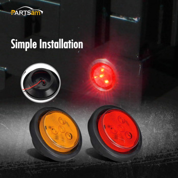 Partsam 2 Amber 2 Red Truck Trailer 25 Round Side Marker Led Clearance Light 4Led 12V 25 Inch Round Led Marker Lights 2