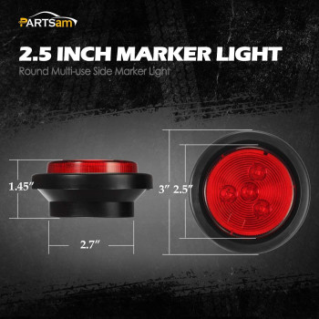 Partsam 2 Amber 2 Red Truck Trailer 25 Round Side Marker Led Clearance Light 4Led 12V 25 Inch Round Led Marker Lights 2