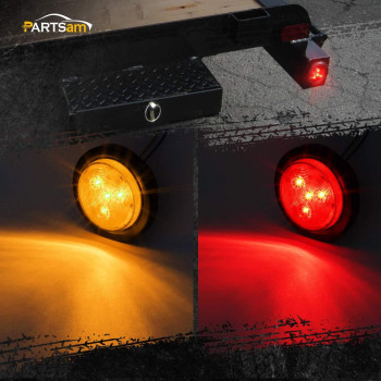 Partsam 2 Amber 2 Red Truck Trailer 25 Round Side Marker Led Clearance Light 4Led 12V 25 Inch Round Led Marker Lights 2