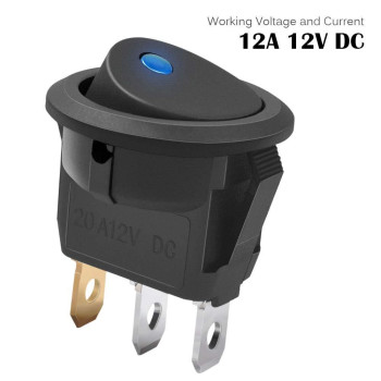 Autoec 3Pc 12V 20A Car Truck Round Rocker Toggle Led Switch Blue Light Spst Onoff Control