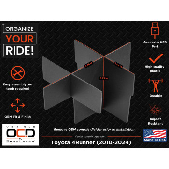 Vehicle Ocd Center Console Organizer For Toyota 4Runner 20102024 Made In Usa Slx112