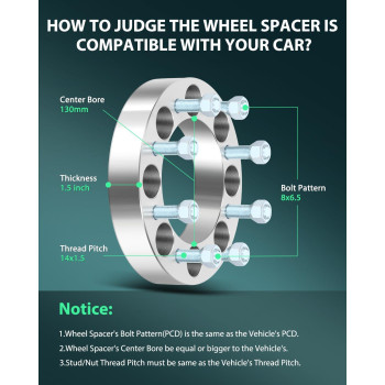 Scitoo 8X65 Wheel Spacers 15 Inch Thick Hub Bore 130Mm With 14X15 Studs Silver 8 Lug Wheel Spacers Fit For 2500 20112014 Fo