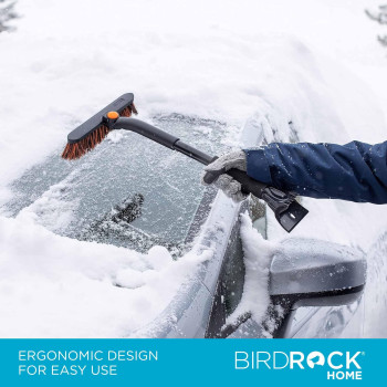 Birdrock Home 20 Snow Brush Wice Scraper For Car 95 Wide Bristle Brush Lightweight Extendable Wpivoting Head Ergo